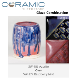 Azurite SW-186 over Raspberry Mist SW-177 Stoneware Combination